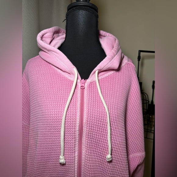 Aerie Pink Cozy Casual Loungewear Waffle Knit Zip Up Hoodie Size Large - Picture 4 of 10